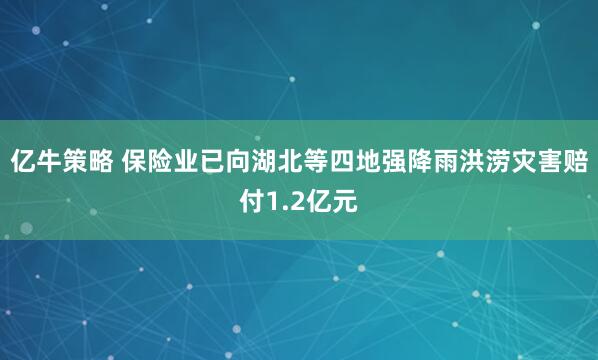 亿牛策略 保险业已向湖北等四地强降雨洪涝灾害赔付1.2亿元